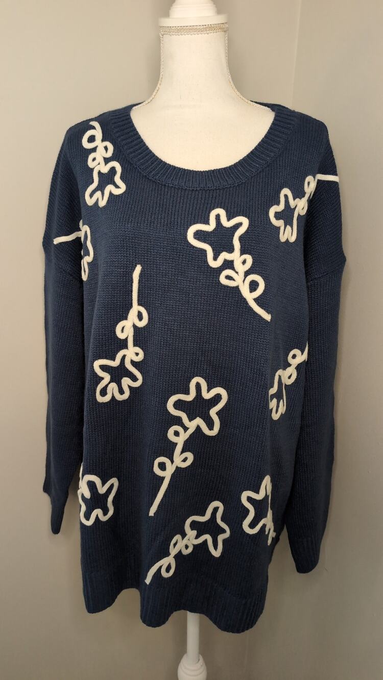 Bloomchic 18-20 Navy 3D Floral Appliqué Oversized Sweater